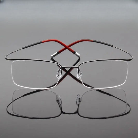 Unisex Rectangular Semi-Rimless Titanium Prescription Glasses 9256 — view 1 | Rx Spectacle