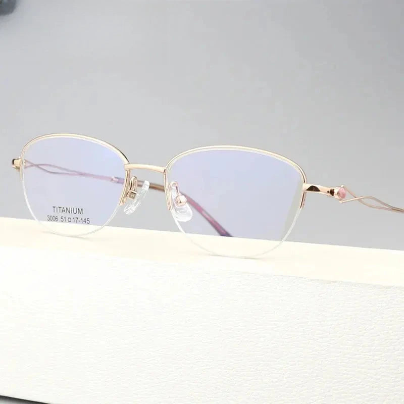 Women's Oval Semi-Rimless Titanium Prescription Glasses 403008 — view 1 | Rx Spectacle