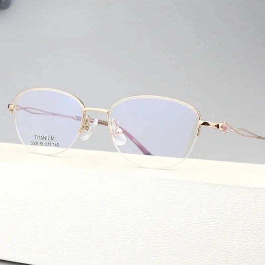 Women's Oval Semi-Rimless Titanium Prescription Glasses 403008 — view 1 | Rx Spectacle