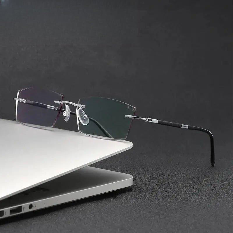 Unisex Square Rimless Titanium Prescription Glasses Y063 — view 1 | Rx Spectacle