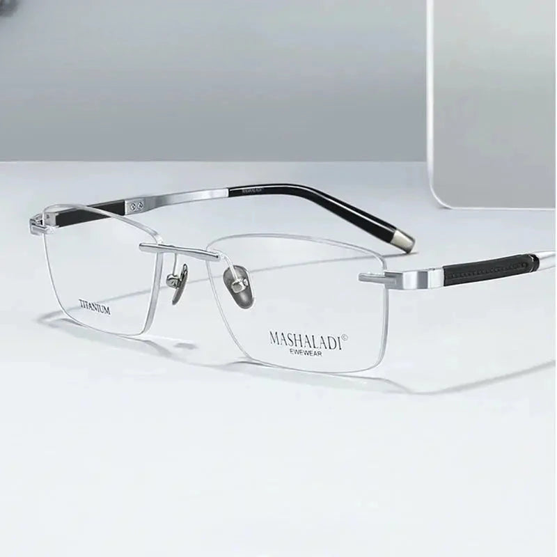 Men's Square Rimless Titanium Prescription Glasses 9058 — view 2 | Rx Spectacle