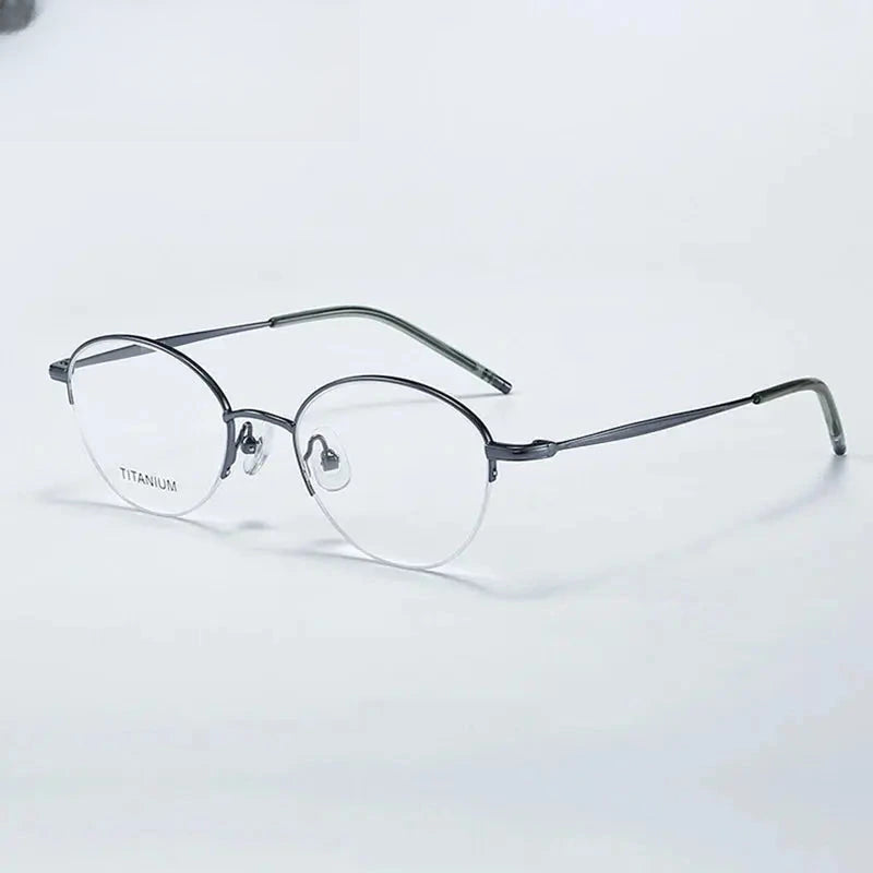 Women's Round Semi-Rimless Titanium Prescription Glasses 72948 — view 7 | Rx Spectacle