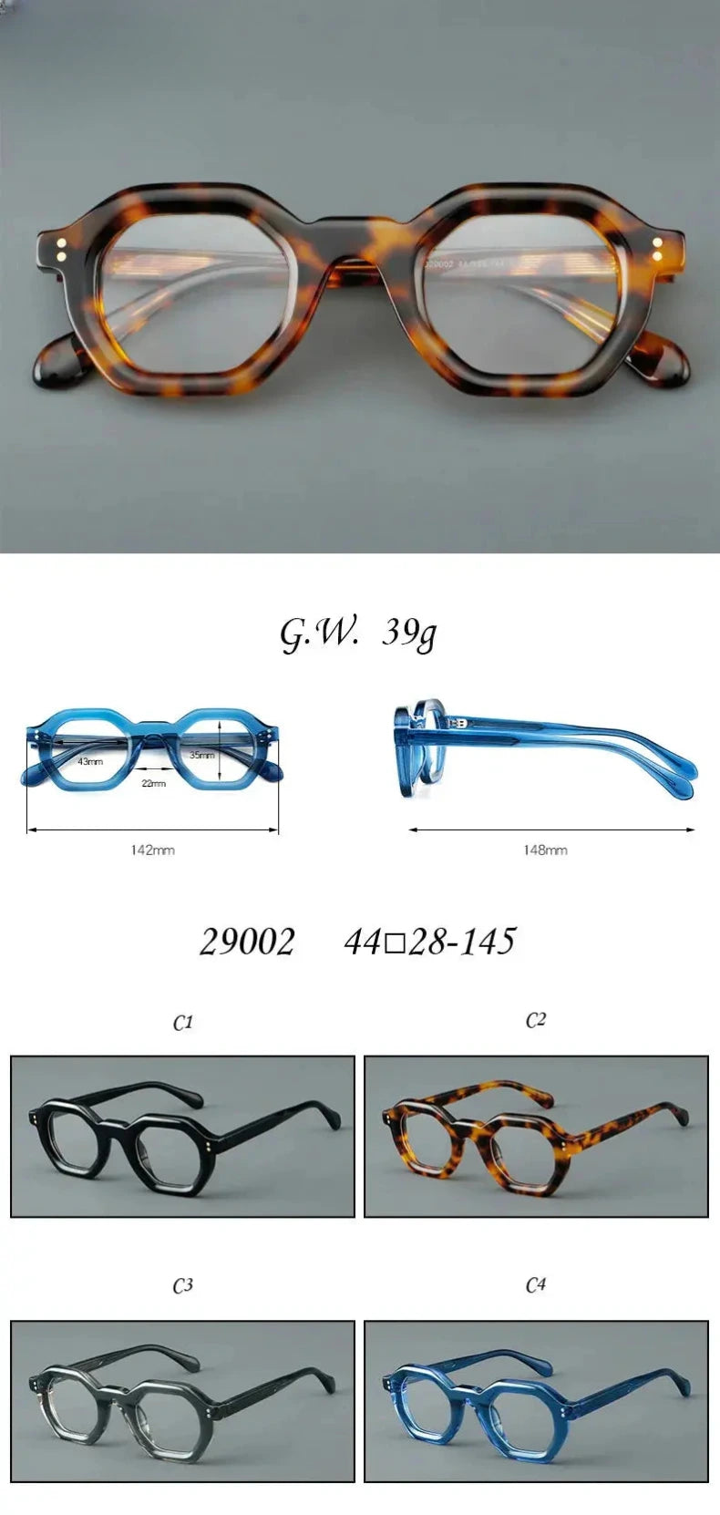 Unisex Full Rim Acetate Flat Top Reading Glasses 629002 — view 2 | Rx Spectacle