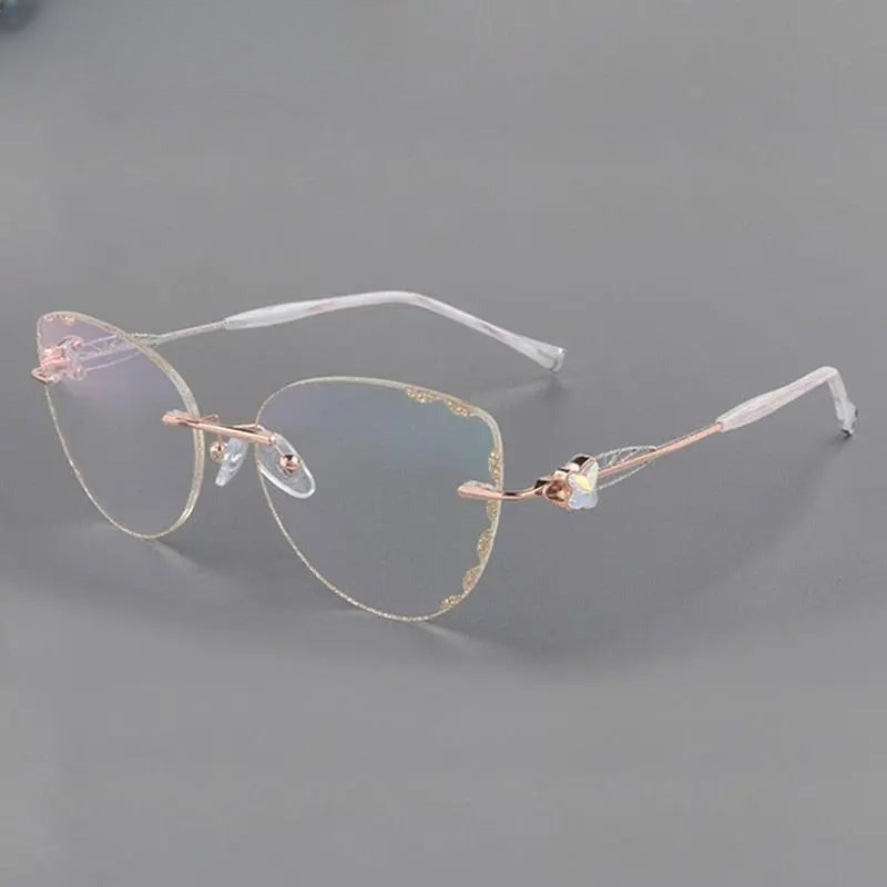 Women's Cat Eye Rimless Titanium Prescription Glasses 88051 — view 5 | Rx Spectacle
