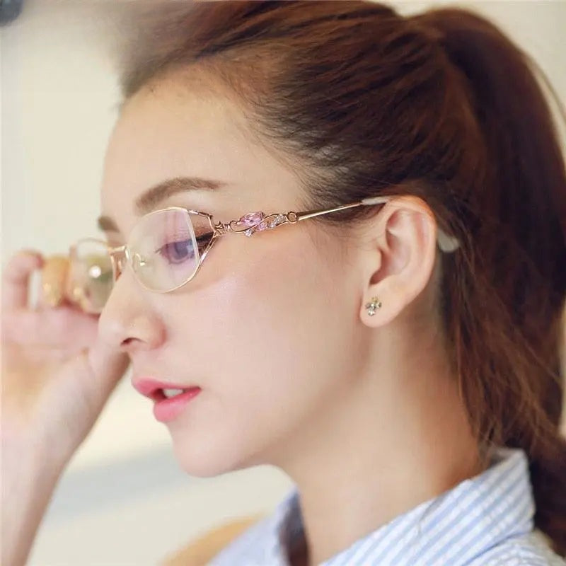 Women's Oval Semi-Rimless Titanium Prescription Glasses 95038 — view 1 | Rx Spectacle