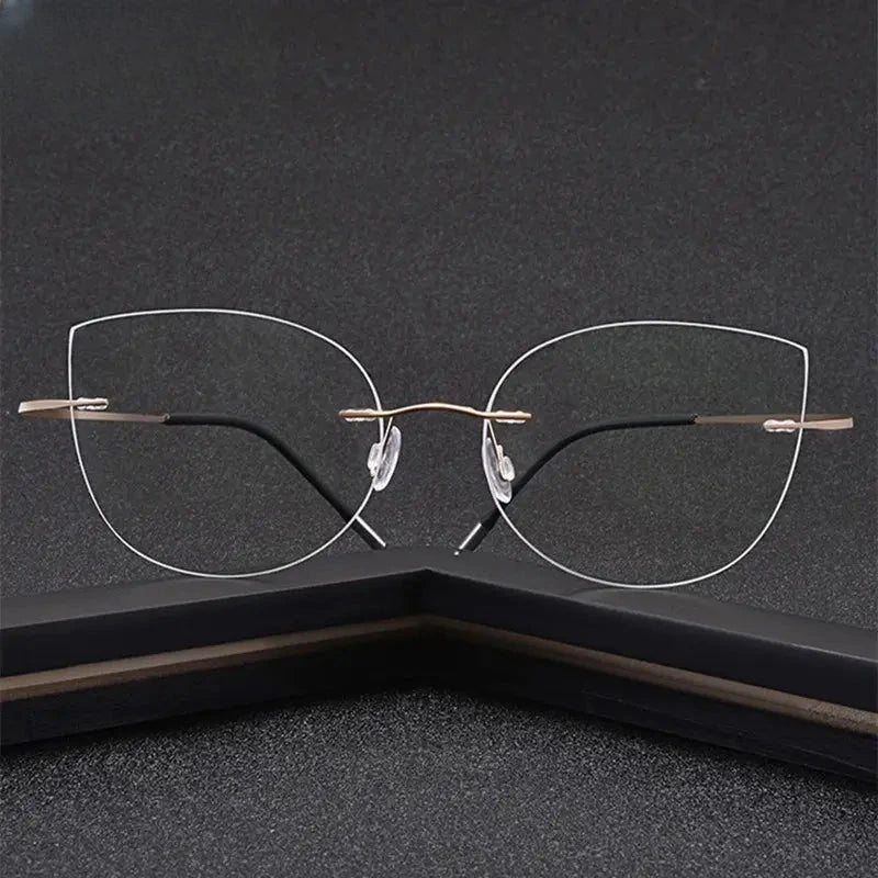 Unisex Cat Eye Rimless Titanium Prescription Glasses 003 — view 1 | Rx Spectacle