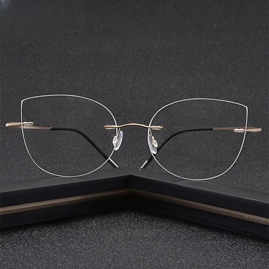 Unisex Cat Eye Rimless Titanium Prescription Glasses 003 — view 1 | Rx Spectacle