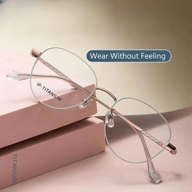 Women's Oval Full Rim Titanium Prescription Glasses 98449 — view 1 | Rx Spectacle