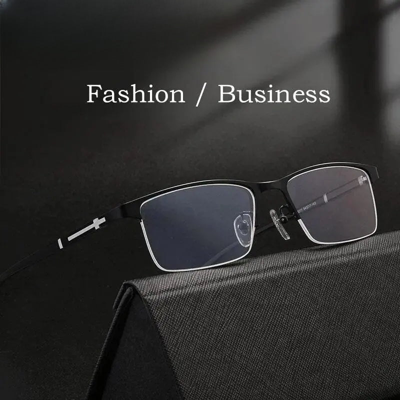 Men's Square Semi-Rimless Alloy Prescription Glasses P9212 — view 1 | Rx Spectacle