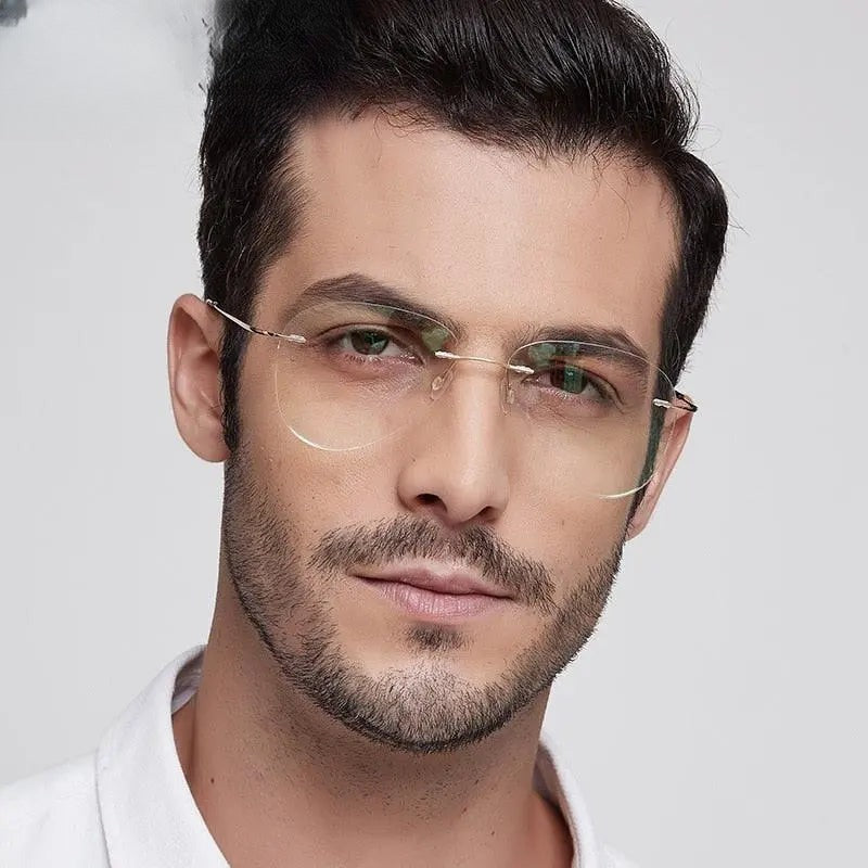 Unisex Irregular Rimless Titanium Prescription Glasses 20002 — view 9 | Rx Spectacle