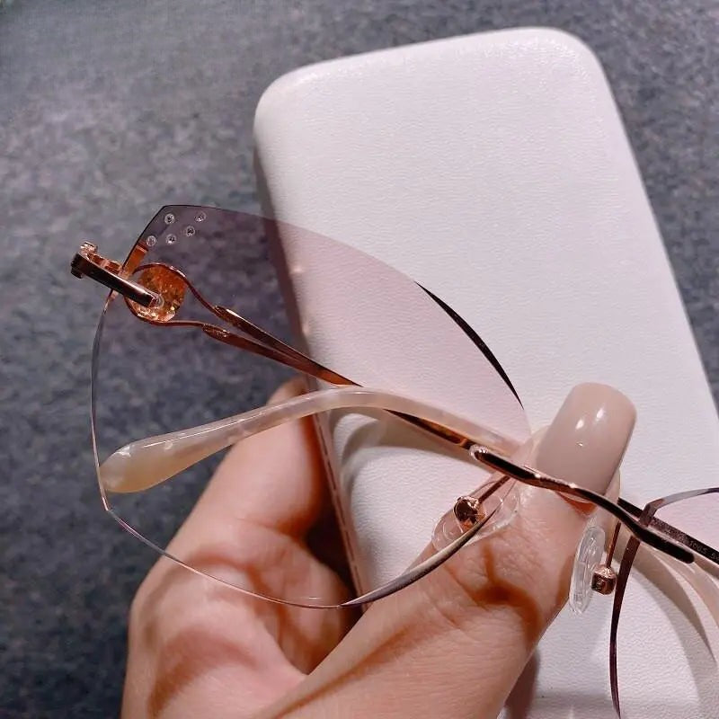 Women's Cat Eye Rimless Titanium Prescription Glasses 98101 — view 3 | Rx Spectacle
