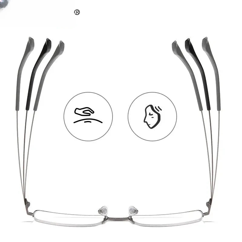 Unisex Square Semi-Rimless Titanium Reading Glasses 18012 — view 4 | Rx Spectacle