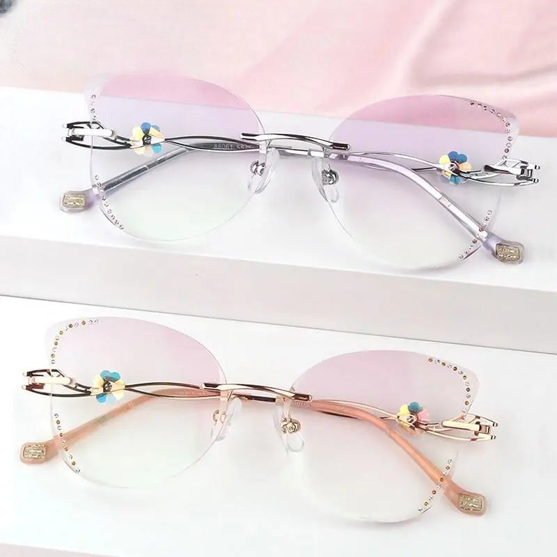Women's Butterfly Rimless Titanium Prescription Glasses 88061 — view 8 | Rx Spectacle