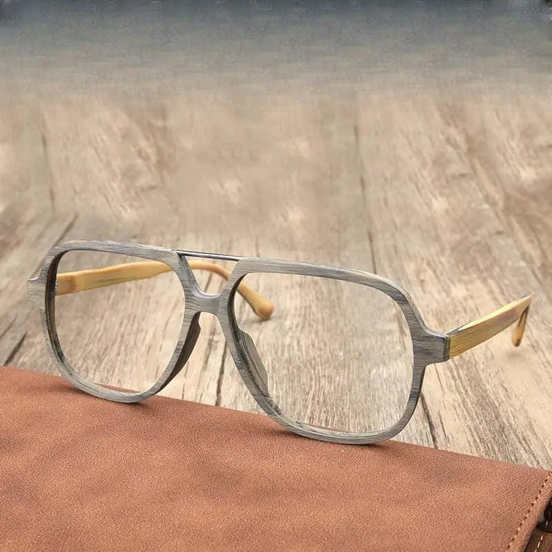 Unisex Square Full Rim Wood Oversized Prescription Glasses Ps8210 — view 1 | Rx Spectacle