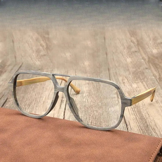 Unisex Square Full Rim Wood Oversized Prescription Glasses Ps8210 — view 1 | Rx Spectacle