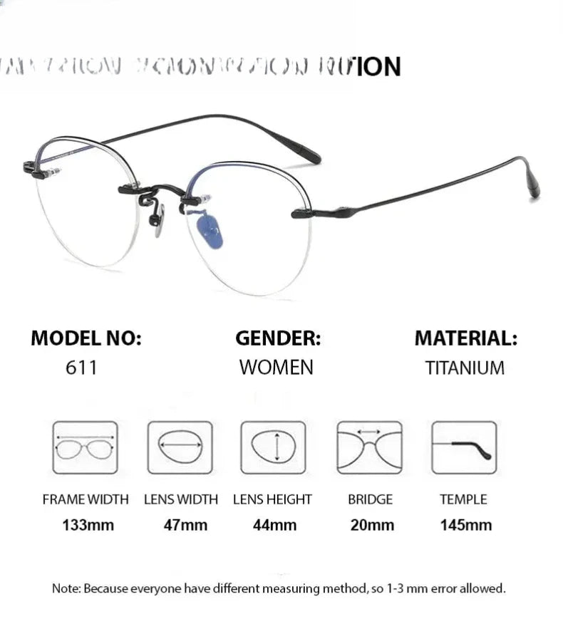 Women's Oval Semi-Rimless Titanium Prescription Glasses 61141 — view 2 | Rx Spectacle