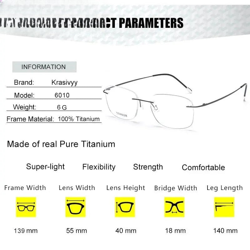 Unisex Square Rimless Titanium Prescription Glasses Kr6010 — view 10 | Rx Spectacle