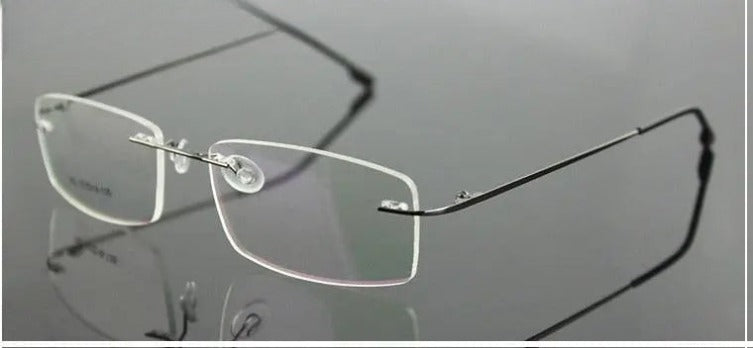 Unisex Rectangular Rimless Titanium Prescription Glasses 763 — view 7 | Rx Spectacle