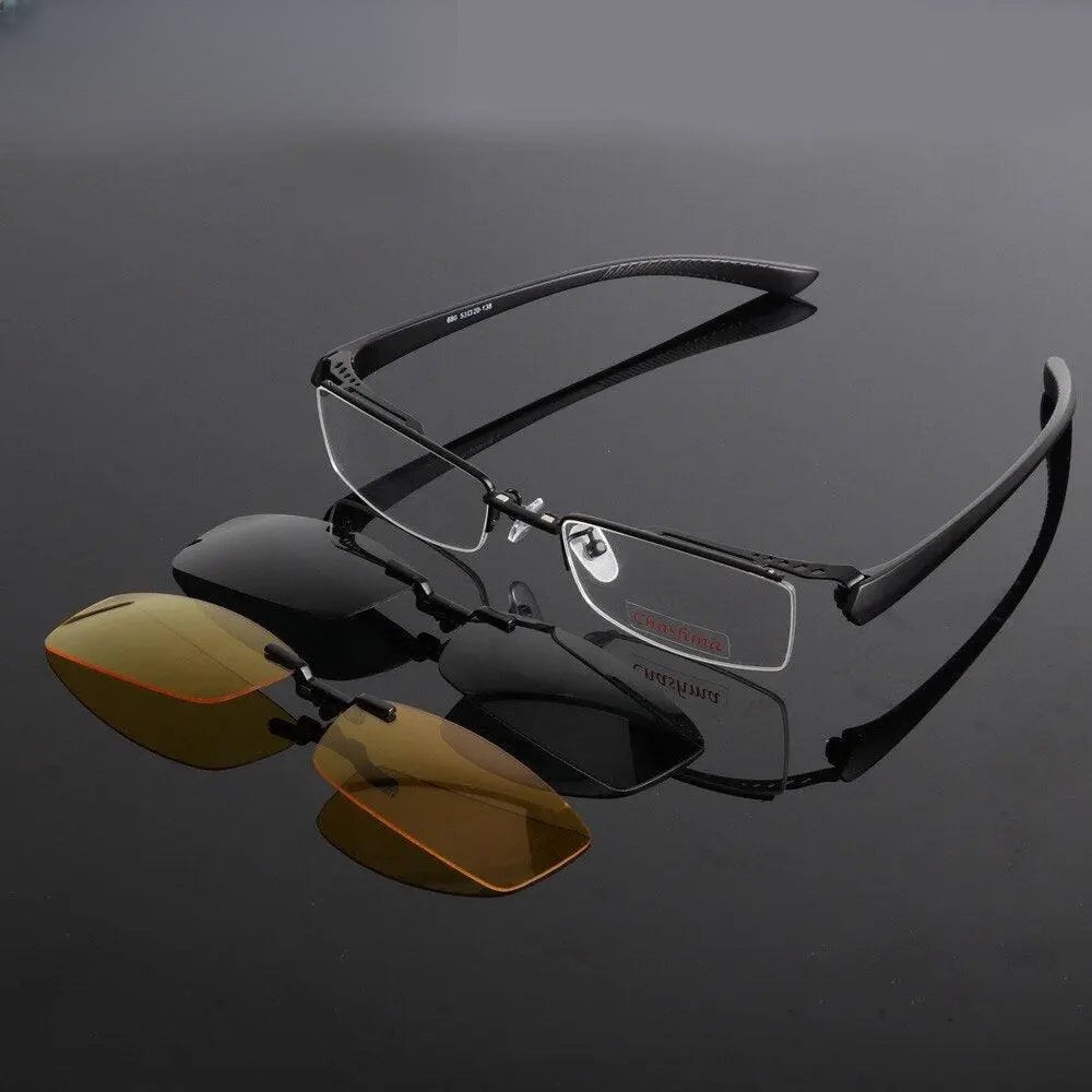 Men's Rectangular Semi-Rimless Alloy Clip-On Prescription Glasses 680 — view 3 | Rx Spectacle