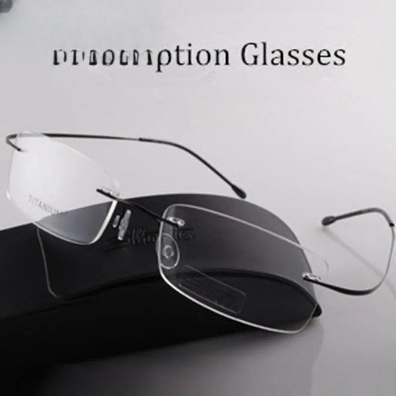 Unisex Rectangular Rimless Titanium Prescription Glasses 6074 — view 11 | Rx Spectacle