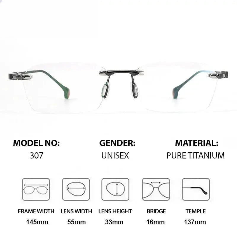 Unisex Square Rimless Titanium Prescription Glasses 401307 — view 3 | Rx Spectacle