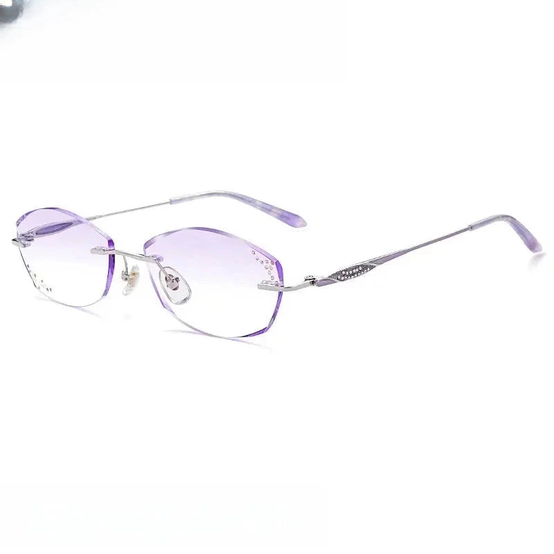 Women's Oval Rimless Titanium Oversized Prescription Glasses 69142 — view 5 | Rx Spectacle