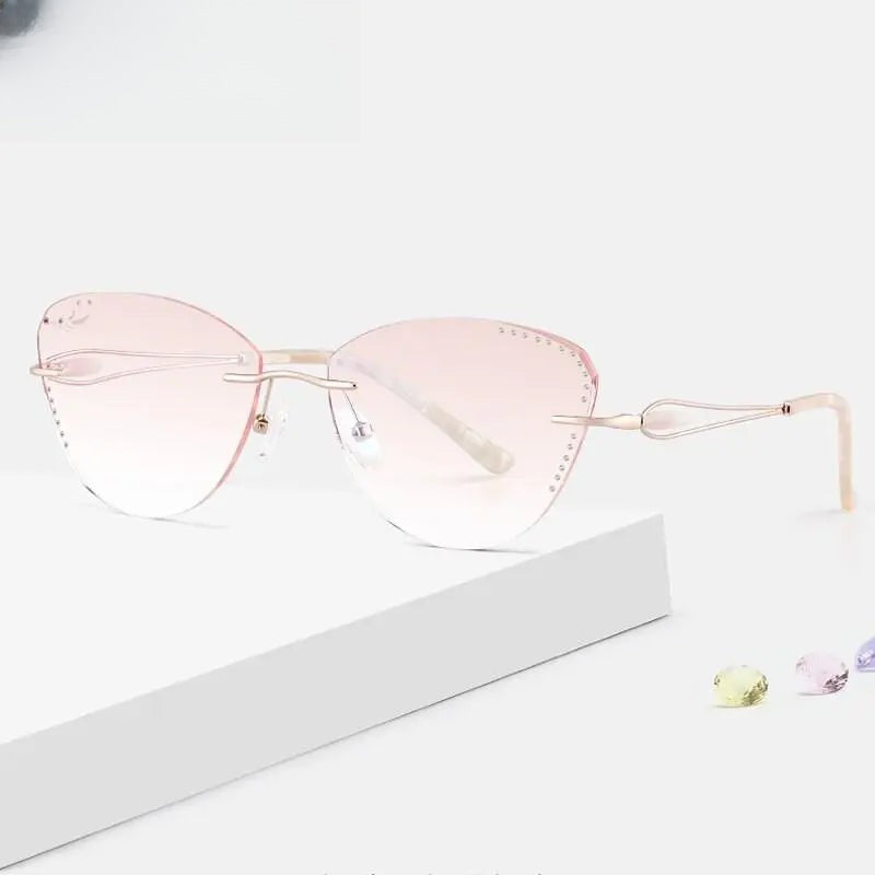 Women's Cat Eye Rimless Titanium Prescription Glasses 88205 — view 3 | Rx Spectacle