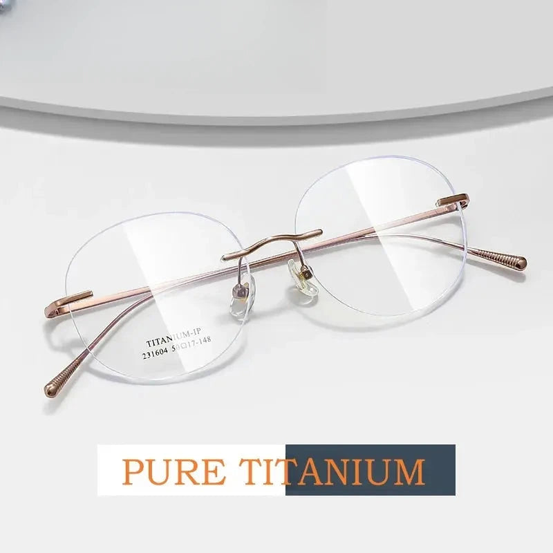 Unisex Round Rimless Titanium Prescription Glasses 231604Wk — view 1 | Rx Spectacle