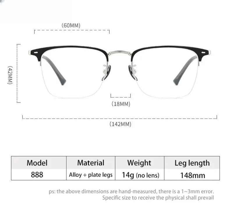 Unisex Square Semi-Rimless Alloy Reading Glasses 44888 — view 6 | Rx Spectacle