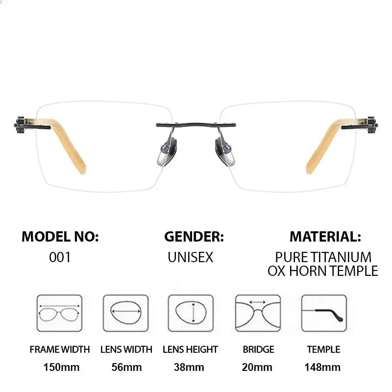 Men's Polygon Rimless Titanium Oversized Prescription Glasses 401001 — view 2 | Rx Spectacle