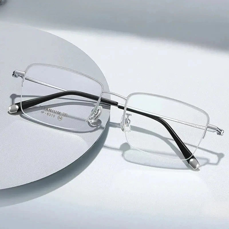 Unisex Polygon Semi-Rimless Titanium Prescription Glasses 966310 — view 1 | Rx Spectacle