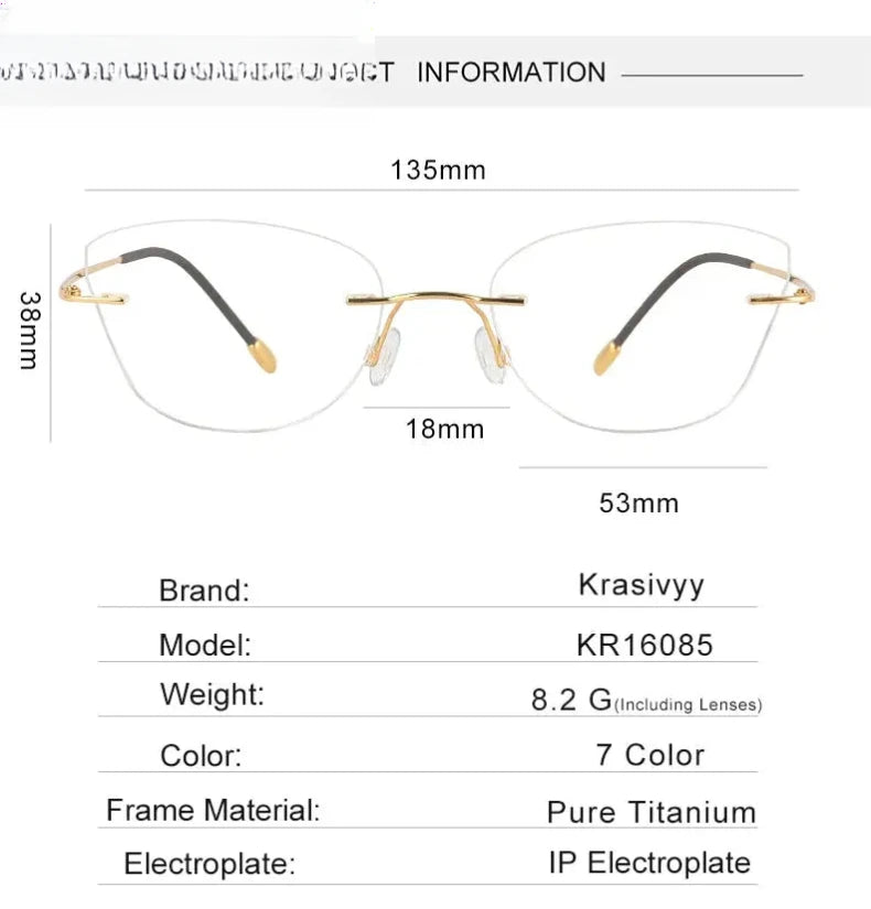 Women's Cat Eye Rimless Titanium Prescription Glasses 416085 — view 2 | Rx Spectacle
