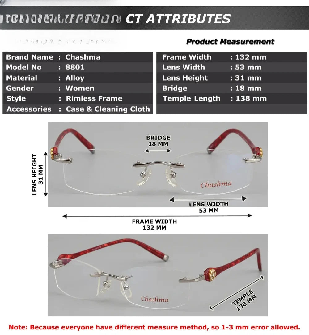 Women's Square Rimless Titanium Prescription Glasses 58031 — view 3 | Rx Spectacle