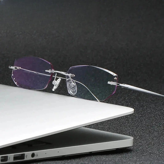 Women's Oval Rimless Titanium Prescription Glasses 9037 — view 1 | Rx Spectacle