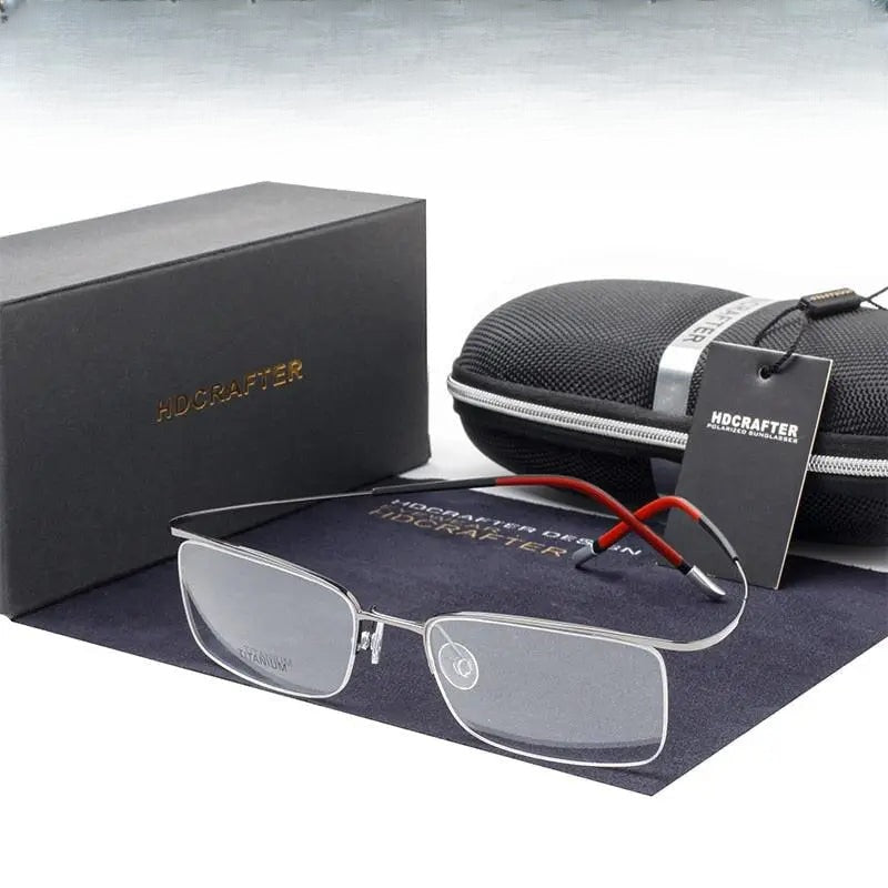 Unisex Rectangular Semi-Rimless Titanium Prescription Glasses 9256 — view 1 | Rx Spectacle