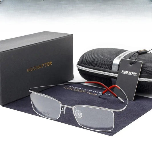 Unisex Rectangular Semi-Rimless Titanium Prescription Glasses 9256 — view 1 | Rx Spectacle