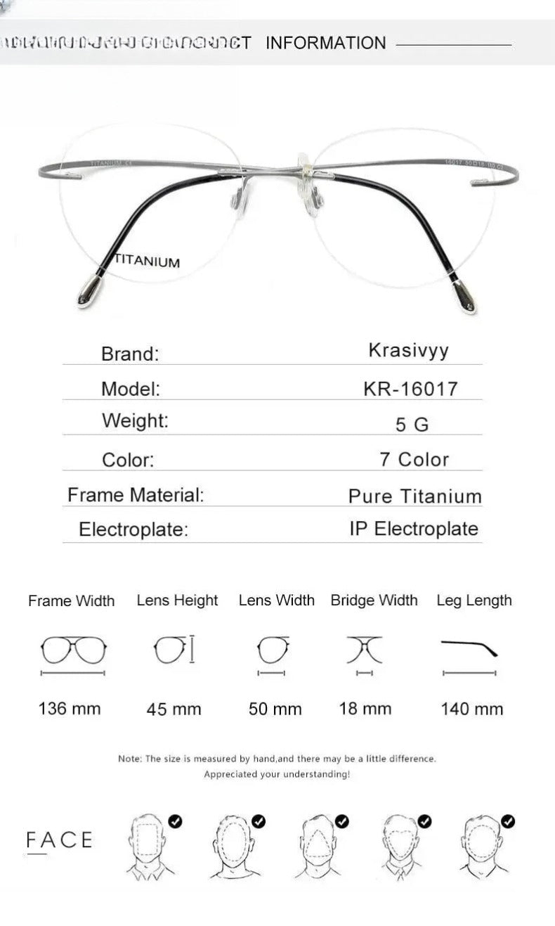 Unisex Round Rimless Titanium Prescription Glasses Kr16017 — view 14 | Rx Spectacle