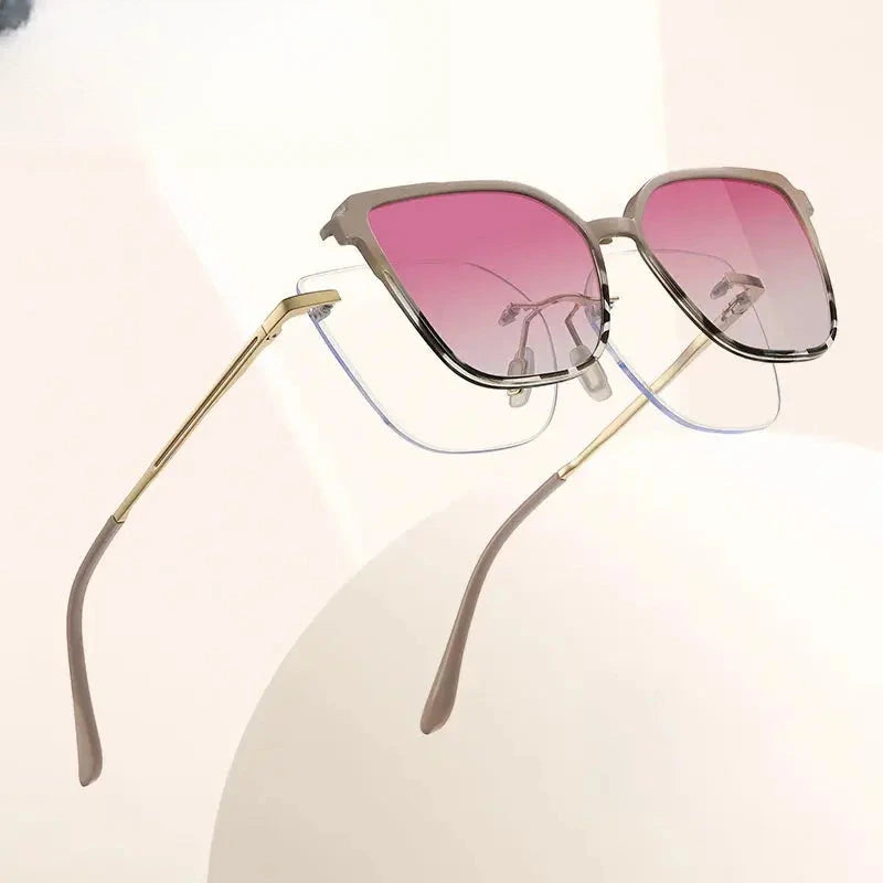 Women's Cat Eye Rimless Alloy Clip-On Prescription Glasses 710529 — view 1 | Rx Spectacle