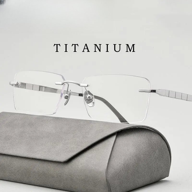 Men's Square Rimless Titanium Prescription Glasses F91092t — view 1 | Rx Spectacle