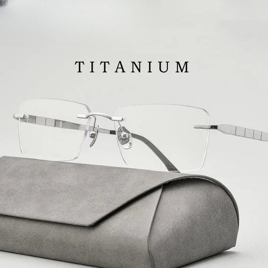Men's Square Rimless Titanium Prescription Glasses F91092t — view 1 | Rx Spectacle