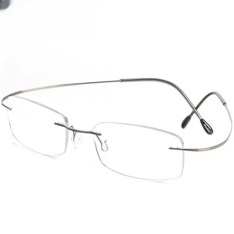 Unisex Rectangular Rimless Titanium Prescription Glasses 6074 — view 7 | Rx Spectacle