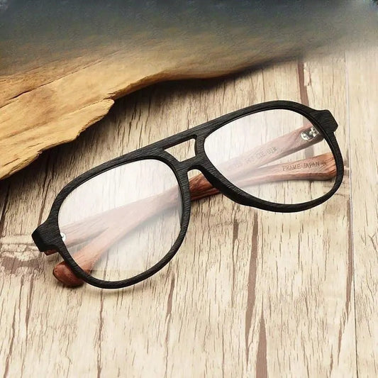 Unisex Round Full Rim Wood Double Bridge Prescription Glasses 7428d — view 1 | Rx Spectacle
