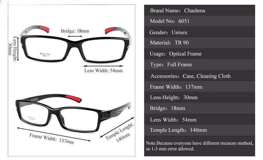 Men's Square Full Rim Titanium Sports Glasses 6051 — view 13 | Rx Spectacle