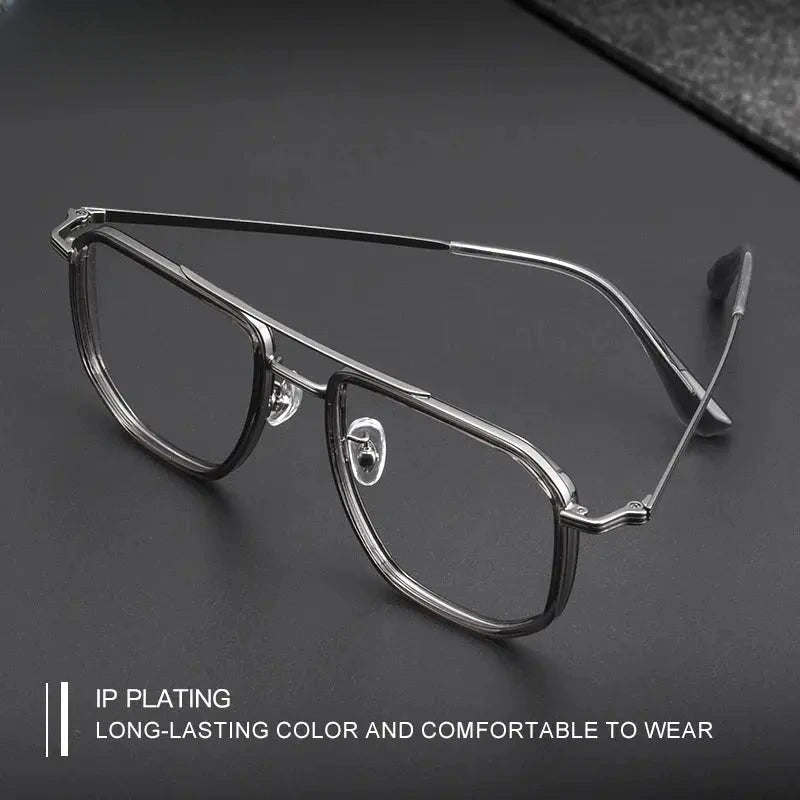 Men's Square Full Rim Titanium Double Bridge Oversized Reading Glasses 2216 — view 4 | Rx Spectacle