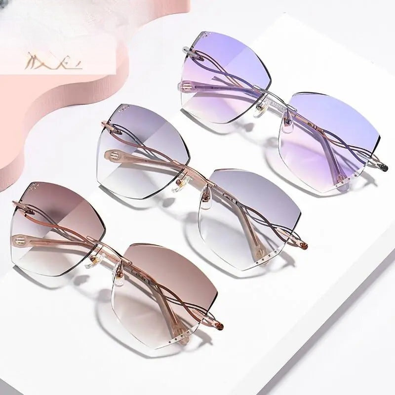 Women's Cat Eye Rimless Titanium Prescription Glasses 88038 — view 9 | Rx Spectacle
