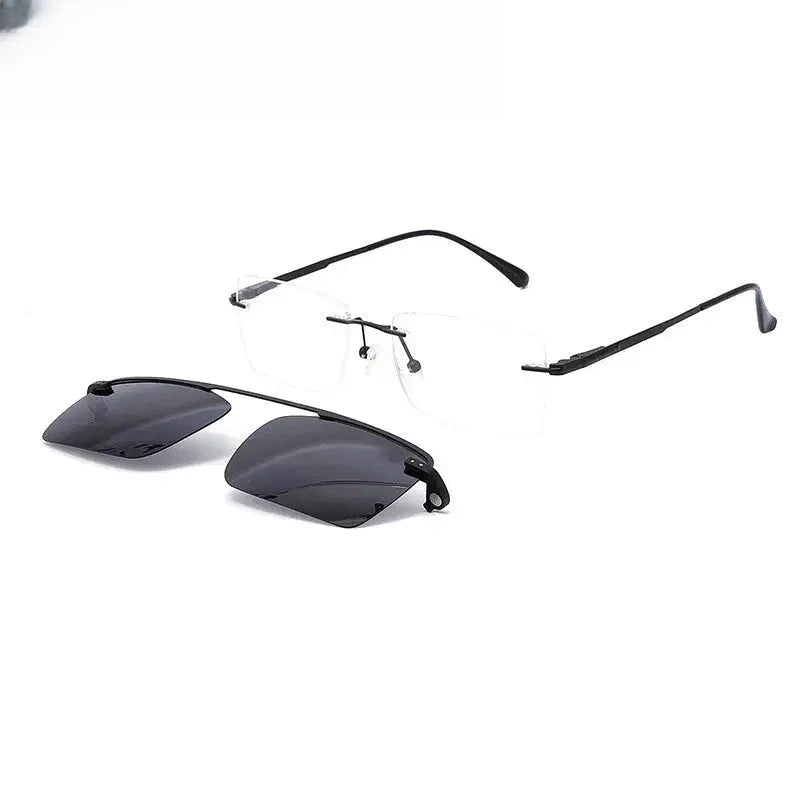 Men's Square Rimless Alloy Clip-On Prescription Glasses 613067 — view 5 | Rx Spectacle