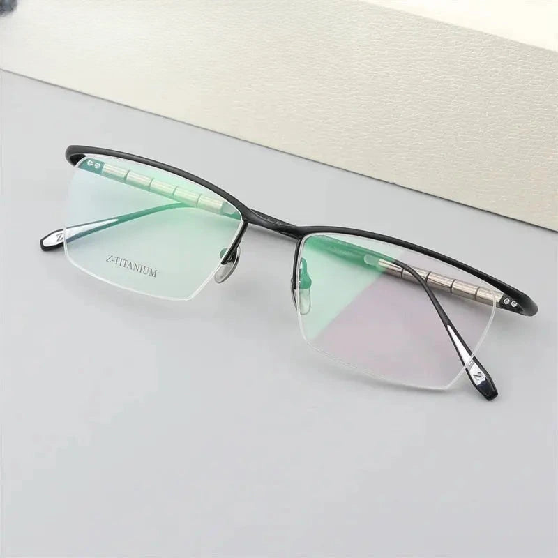 Unisex Browline Semi-Rimless Titanium Prescription Glasses 627037 — view 3 | Rx Spectacle