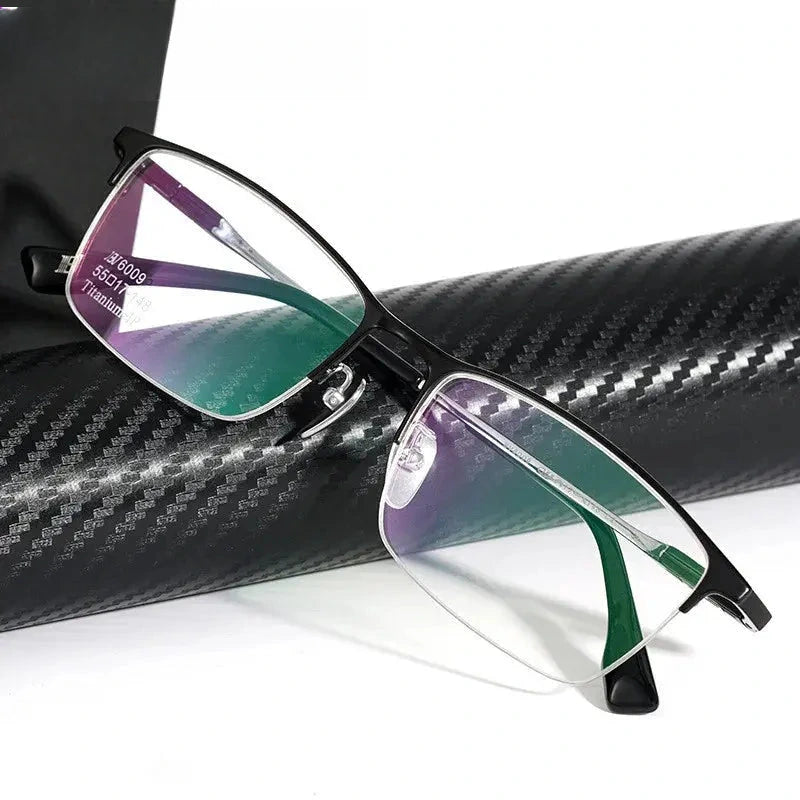Men's Square Semi-Rimless Titanium Prescription Glasses 316009 — view 1 | Rx Spectacle