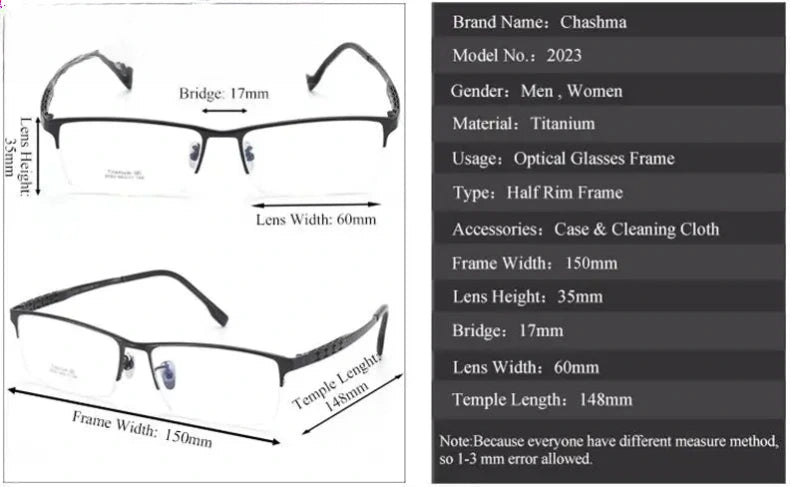 Men's Square Semi-Rimless Titanium Oversized Prescription Glasses 942023 — view 4 | Rx Spectacle