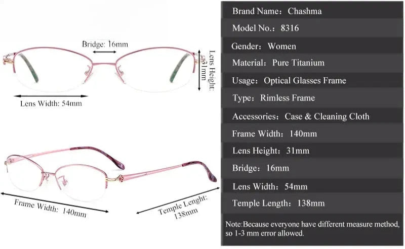 Women's Oval Semi-Rimless Stainless Steel Prescription Glasses 98316 — view 2 | Rx Spectacle